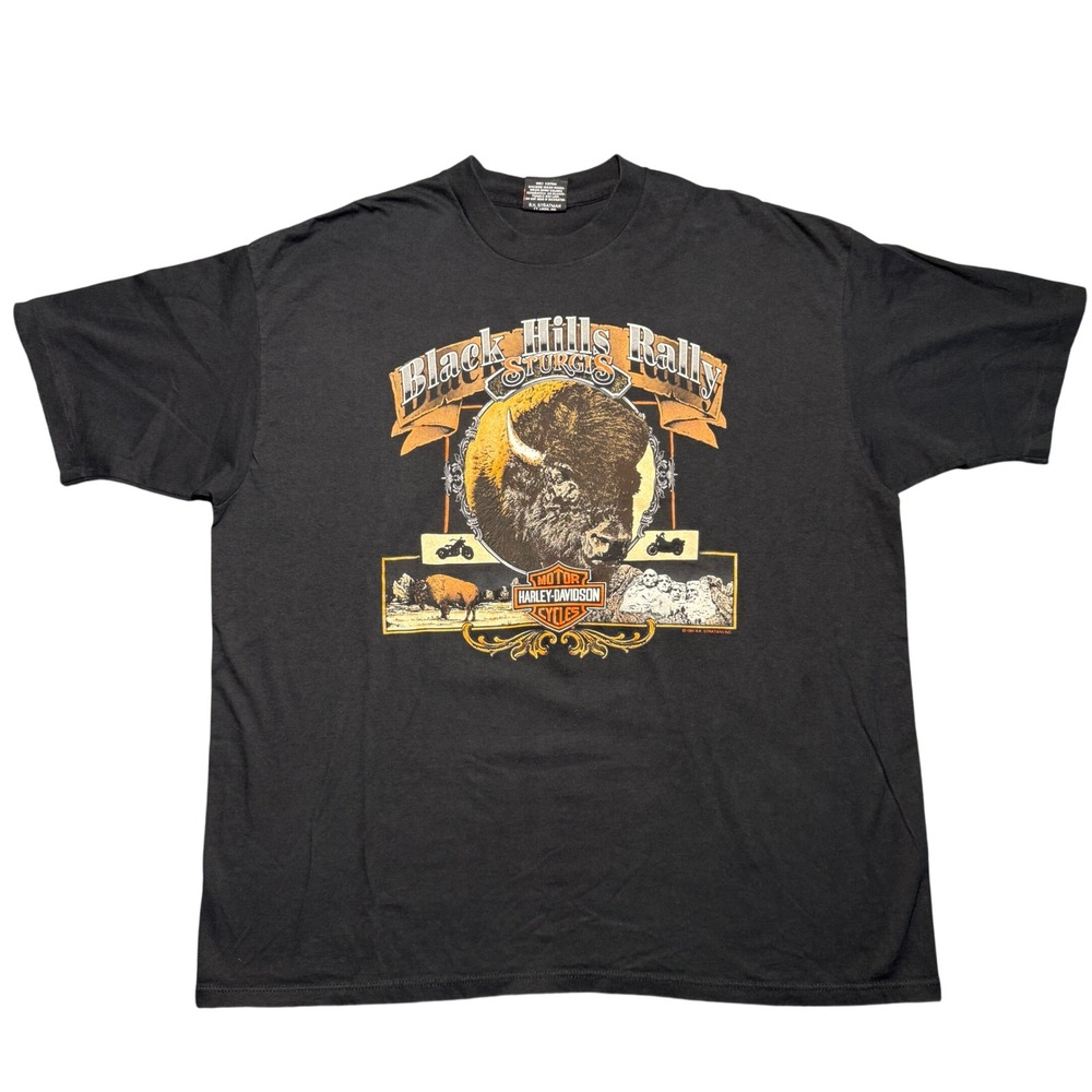 Vintage 1991 Harley Davidson Sturgis Black Hills Rally T-Shirt‎ 2/3XL Bison